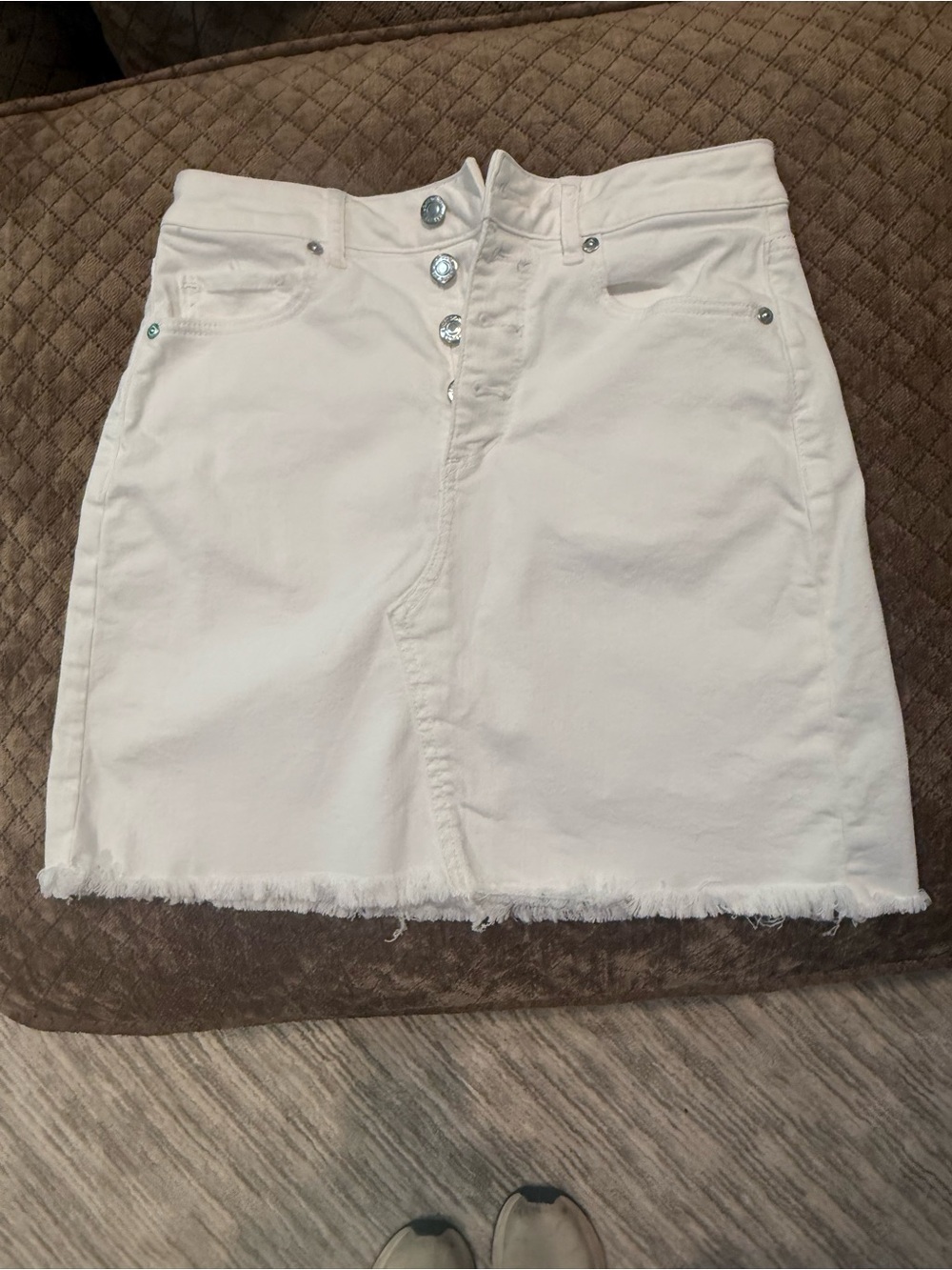 LOFT White Denim Mini Skirt with Frayed Hem
